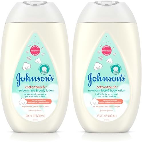 Johnson's CottonTouch Newborn Baby Face and Body Lotion, Hypoallergenic Moisturization for Baby's Skin, Made with Real Cotton, Paraben-Free, Dye-Free, 13.6 fl. oz (Pack of 2)