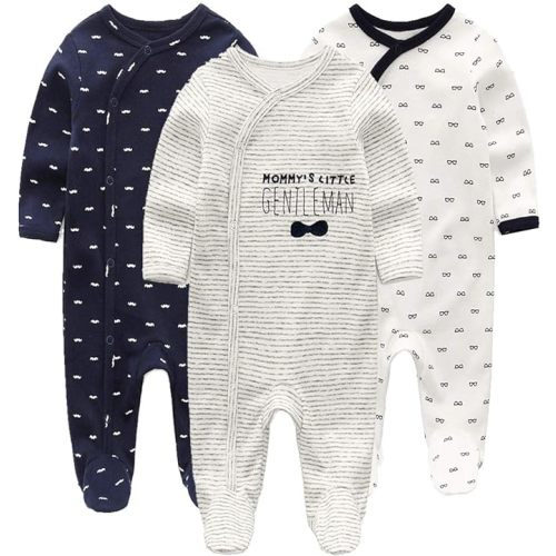 Kiddiezoom Baby and Toddler Boys'Snug Fit Footed Cotton One-Piece Romper Jumpsuit Cotton Footed Holiday Play Outfit - White-3200-3m - 0-3 Months