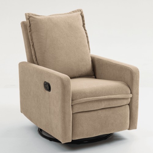 Lovableguy Modern Swivel Recliner Chair,Velvet Manual Button Nursery Glider Reclining Chair with Footrest,Comfy Upholstered Rocking Chair Living Room,Bedroom,Camel