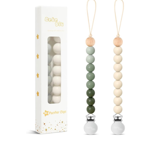 BebeBiu Silicone Dummy Clip for Baby Boys and Girls, 2 Pack Pacifier Clips, Dummy Chain, Soother Dummy Holder, Pacifier Holder, Keeps Pacifier Clean (Olive/Cream) : Amazon.com.au: Baby