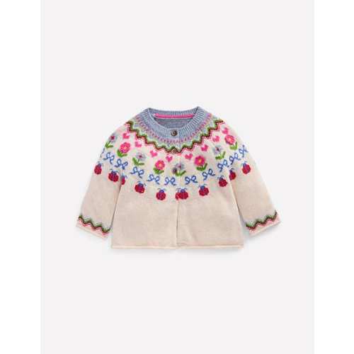 Edie Fair Isle Cardigan-Ecru Marl Flowers