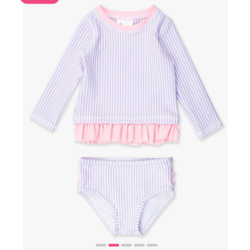Seersucker Long Sleeve Rash Guard Bikini | RuffleButts & RuggedButts