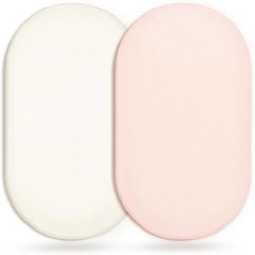 GRSSDER Stretchy Ultra Soft Fitted Bassinet Sheet 2 Pack, Universal Fit for Bassinets Baby Cradle Moses Basket Oval Rectangle Mattress Safe and Snug, Jersey Bassinet Sheets for Girls, Cream/Pink