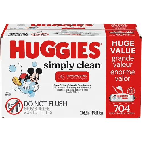 Huggies Simply Clean Fragrance-Free Baby Wipes, 11 Flip-Top Packs (704 Wipes Total)