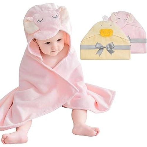 100% Cotton 2 Pack Baby Bath Towels - Baby Towels with Hood - Hooded Towels to Baby - Baby Hooded Towel - Toddler Hooded Bath Towel - Baby Girl Towels - Baby Towels for Newborn (Duck & Elephant)
