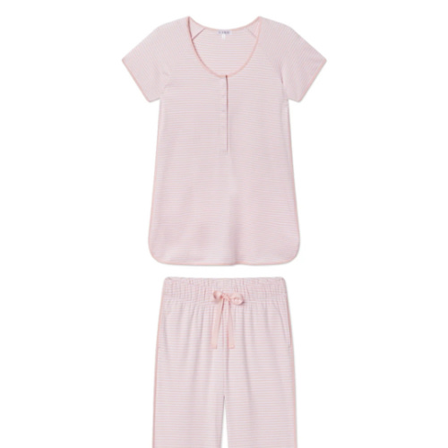LAKE | Women | Pima Cotton Pajamas | English Rose Stripe Maternity Short Long Set