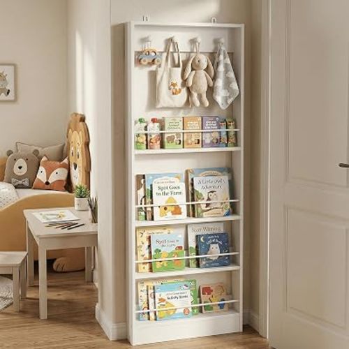 Behind The Door Bookshelf Kids Wooden Behind Door Bookcase 4-Tier White