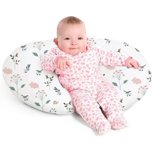 Little Grape Land Nursing Pillow for Infants, Breastfeeding Pillows, Baby Support Pillow for Nursing, Bottle Feeding, Tummy Time with Machine Washable Cover & Breathable Filling, Little Bunny