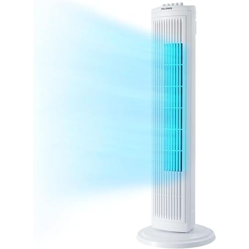 PELONIS 30" Tower Fan for Bedroom, Standing Fan with 3 Speeds, 90° Oscillation, Small Fan with 120-Min Auto Timer, 1-Year Warranty, White