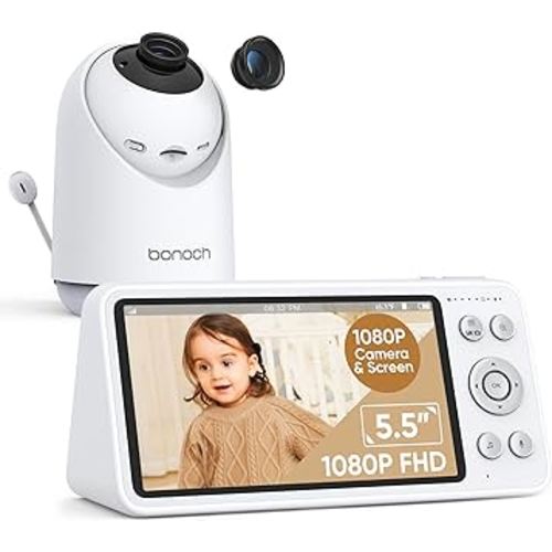 bonoch Baby Monitor No WiFi, 5.5" 1080p Video Baby Monitor with Camera and Audio, Motion&Sound Detect, Local Storage&Playback, 7800mAh Battery, 1800ft Range, 110° Wide-Angle Lens, Auto Night Vision