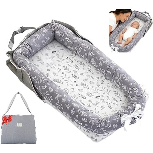 Baby Lounger for Newborn Portable Bag,Baby Play Mat Tummy Time with Strap,Awake-Time Pad Newborn Lounger Adjustable to 0-24 Months Home Travel(Calm Sprig)