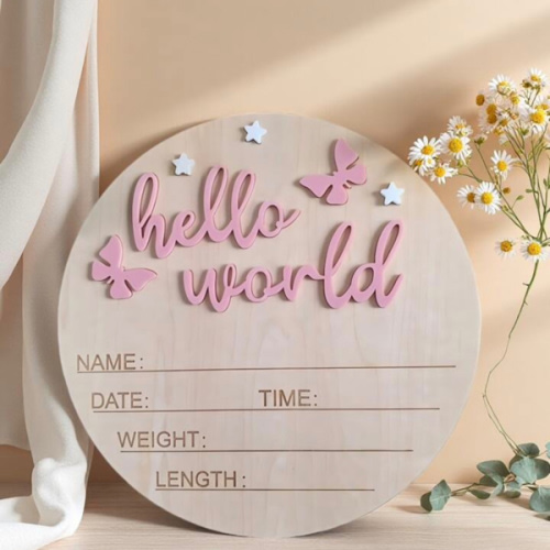 1pc Newborn Photography Props "HELLO WORLD" Baby Birth Announcement Sign, Wooden Baby Name Announcement Plaque, Baby Memorial Items, Baby Shower Easter Gifts, Girls/Boys | SHEIN USA