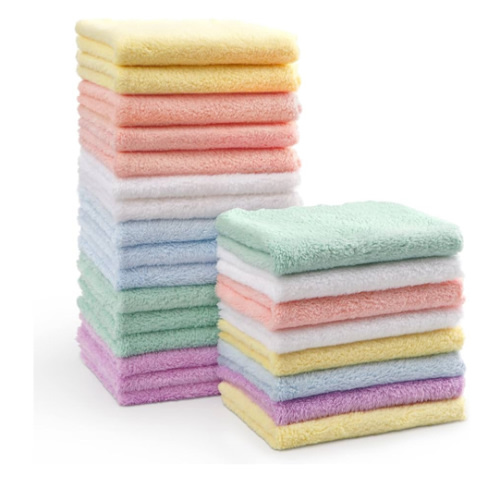 HOMEXCEL Baby Washcloths 24 Pack-Microfiber Coral Fleece Baby Bath Face Towel 7 x 9 Inch Extra Absorbent and Soft Burp Cloth and Wash Cloths for Newborn-Infants and Toddlers-Gentle On Sensitive Skin