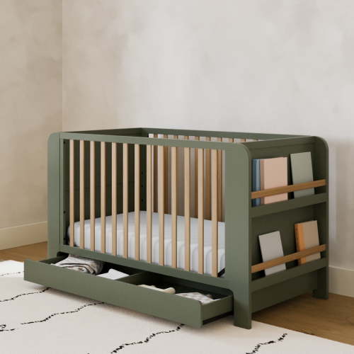 Graco Read-with-Me 4-in-1 Convertible Baby Crib with Drawer, Olive with Driftwood