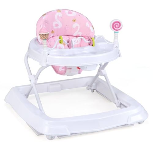 HONEY JOY Baby Walker, Foldable Toddler Walker with Toys, Push Walker for Boys and Girls, Adjustable Height, High Back Padded Seat, Infant Activity Walker with Wheels (Pink)