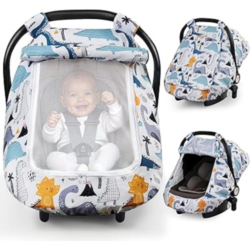 Elstey Car Seat Cover Baby, Minky Dot Carseat Covers Baby Girls, Lightweight Infant Car Seat Cover Canopy with 2 Layers Breathable Mesh Windows, Stroller Carrier for Babies Newborn Essentials
