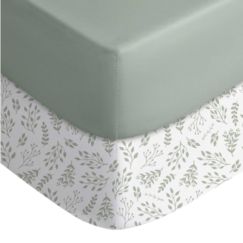 Yoofoss Baby Crib Sheets for Boys Girls, Fitted Crib Sheet 2 Pack for Standard Crib and Toddler Mattress, Super Soft Microfiber Baby Sheet 28x52x8in(Green+Leaf)