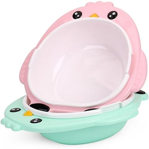 Cartoon Penguin Shape Baby Wash Basin Pink Plastic Basin for Newborn Secure Sturdy Multi-Functional Use Eye-catching Design