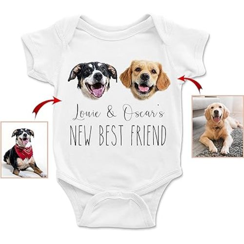 Custom Baby Bodysuit with Pet Portrait, Pregnancy Annoucement Gift, New Best Friend Onesie, Dog-Themed Onesie, Baby Gifts, Custom Dog and Cat Breeds, Toddler Baby Boy Girl Bodysuit