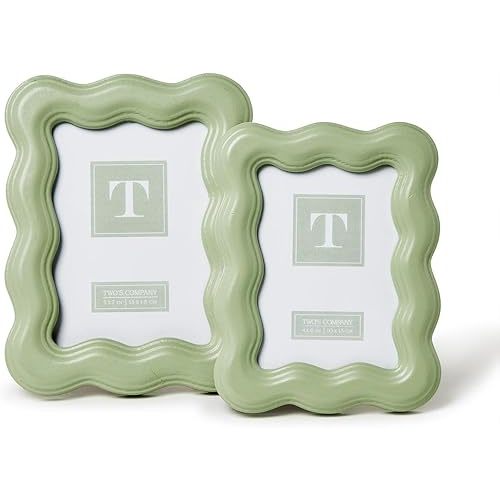 Two's Company Wavy Wood Photo Frames, Sage Green, Set of 2