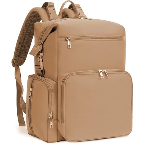 CEI-CEI Neoprene Diaper bag Backpack Waterproof Baby Changing Bags for Mom and Dad with Changing Pad Large Travel Maternity Tote with Insulated Pockets and Organised Compartments (Oat)