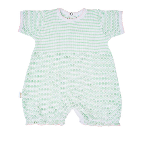 Paty Knit Bubble – Mint with Pink Trim, 3 month