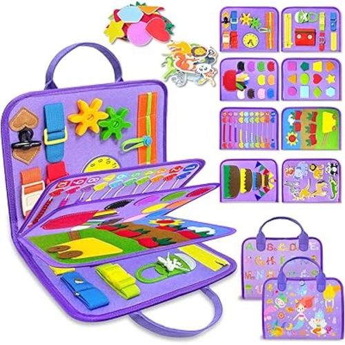 Exorany Busy Board Montessori Toys for Toddler Boy Girl Birthday Gifts, Busy Book Sensory Learning Toys for Toddlers, Toddler Airplane Car Travel Toy Educational Activities