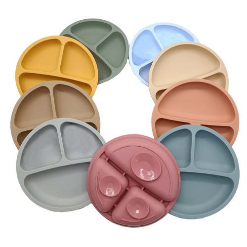 Andvari Baby Plate Divided Design BPA Free Silicone 3 Grids Toddler Suction Plate Infant Feeding Supplies Daily Use