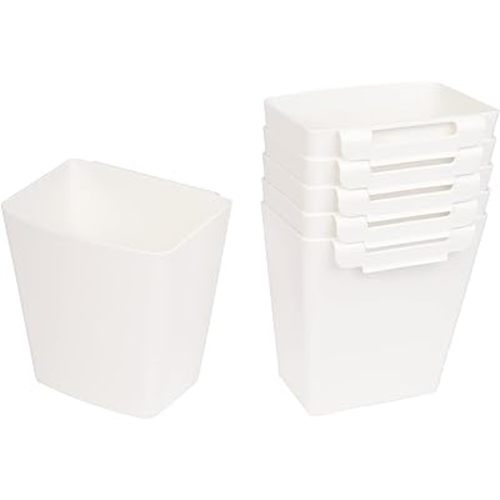 6 Pack Hanging Cup Holder for Rolling cart Accessories Hooks Little Hanging Buckets Hanging Storage Bins Craft Supplies for Rolling Utility Cart Slim Storage Cart (White)