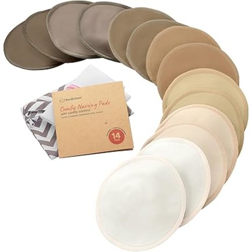 Organic Nursing Pads - 14 Washable Breast Pads for Breastfeeding, Wash Bag, Viscose Derived from Bamboo Reusable Nipple Covers for Breastfeeding Essentials, Soft & Absorbent (Coffee, L 4.8")