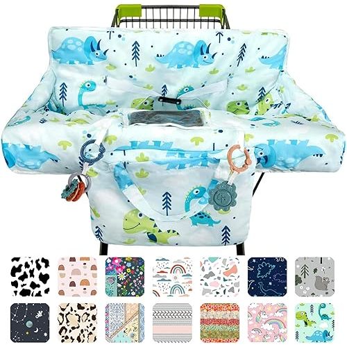 Green Shopping Cart Cover for Baby 2-in-1 High Chair Cover with Safety Harness Multifunctional Dinosaur Pattern Cart Covers for Babies Soft Padded Grocery Cart Cover for Baby Boy Girl