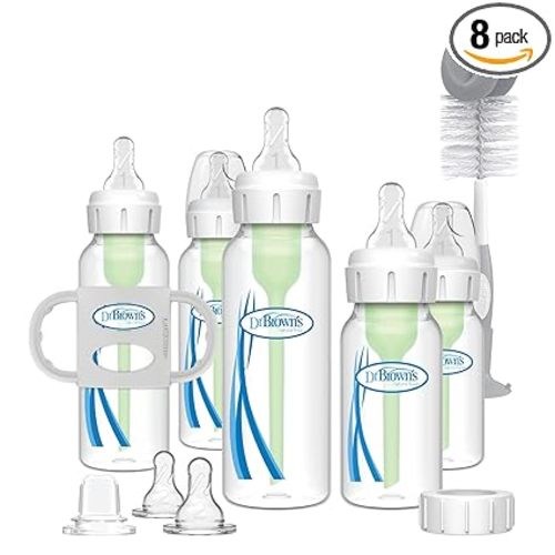 Dr. Brown's Natural Flow Anti-Colic Options + Narrow Bottle to Sippy Gift Set with Soft Silicone Sippy Spout, Removable Silicone Handles, Travel Cap and Bottle Brush