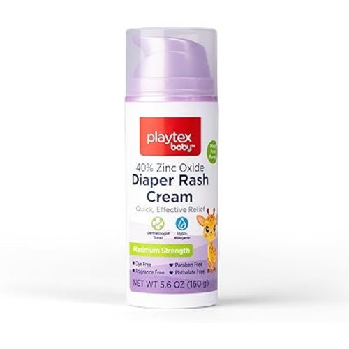Playtex Baby Diaper Rash Cream, 5.6 oz. Pump Bottle, Dermatologist Tested 40% Zinc Oxide Diaper Cream, Fragrance Free, Hypoallergenic, Free of Dye, Parabens and Phthalates