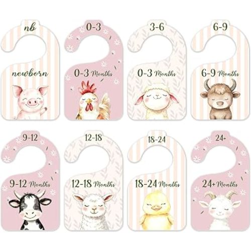 Animals Baby Closet Dividers, Farmhouse 8 Pack Double Sided Nursery Organizer From Newborn to 24 Months, Cute Clothes Size Hanger Separators for Boys Girls -04
