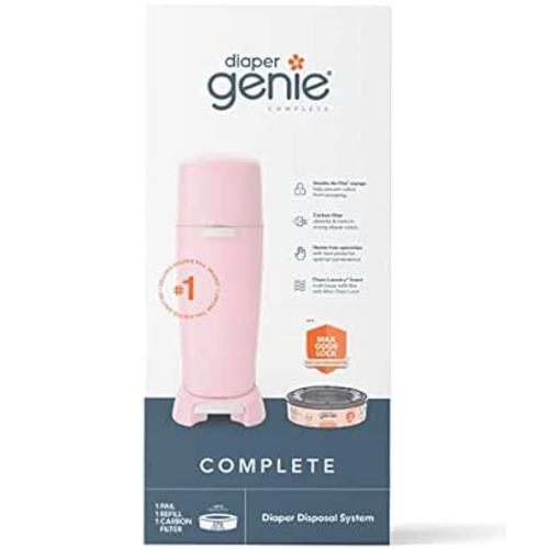 Amazon.com: Diaper Genie Complete Diaper Pail (Pink) with Antimicrobial Odor Control | Includes 1 Diaper Trash Can, 1 Refill Bags, 1 Carbon Filter : Baby