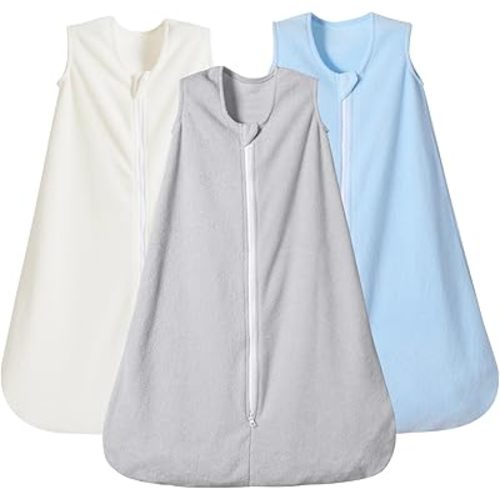 PHF 3 Pack Warm Micro-Fleece Baby Sleep Sack 6-12 Months, Soft Baby Wearable Blanket, 2-Way Zipper Sleeping Bags, Comfy Sleeping Sack for Infant Newborn Boys, Medium Size, Grey&Blue&Dark Blue