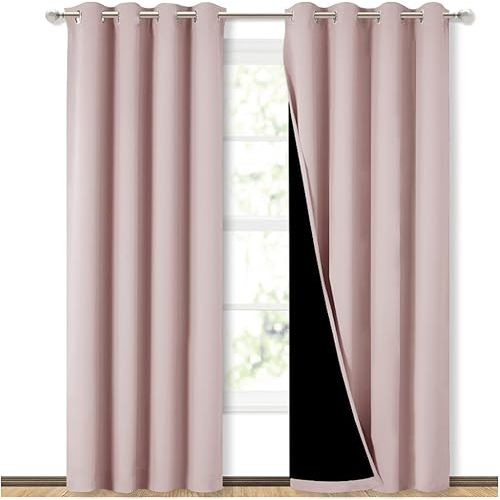 NICETOWN 100% Blackout Window Curtain Panels 84" Long, Blush Pink, 2 Pieces, 52 inches Wide Each Panel, Heat and Cold Blocking Drapes with Black Liner for Nursery, Thermal Insulated Draperies