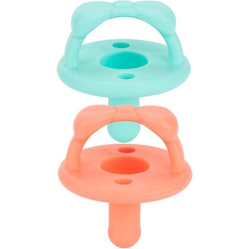 Itzy Ritzy Silicone Pacifiers for Newborn - Sweetie Soother Pacifiers Feature Collapsible Handle & Two Air Holes for Added Safety; for Ages Newborn and Up, Set of 2 in Aquamarine & Peach