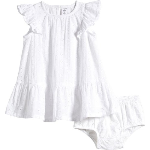 Baby Eyelet Flutter Sleeve Cotton Dress & Bloomers, 9M, White