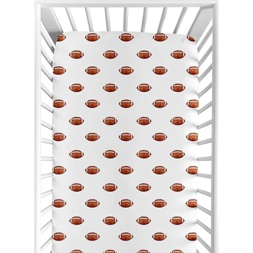 Sweet Jojo Designs Brown and White Football Boy Baby Fitted Crib Sheet for Infant Newborn Nursery Toddler Bed Room Standard Mattress - for Sports Theme Watercolor Vintage Sport Themed Collection
