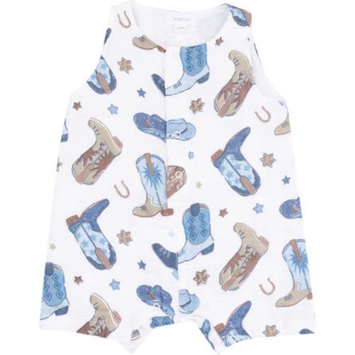 Cowboys Boots Organic Cotton Muslin Shortie Romper, 12-18M
