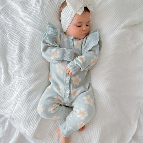 Blue Daisy Long Sleeve Knit Romper