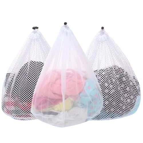 3Pcs Mesh Laundry Bags Washing Machine Mesh Wash Bags Jumbo for Delicates Clothes,Bed Linen,Toys with Drawstring Closure Sturdy(3 XXLarge 28 x 26 Inches)