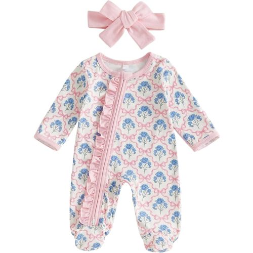 Newborn Baby Girl Footies Ruffle Zipper Footed Romper