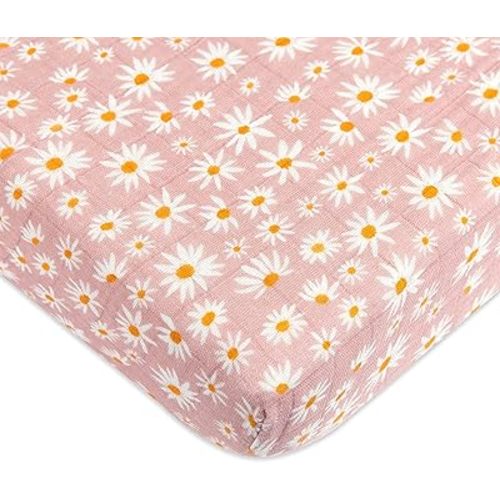 Babyletto 100% Organic Cotton Mini Crib Sheet, GOTS-Certified, Fitted 360°, Ultra-Soft and Breathable Muslin - Daisy