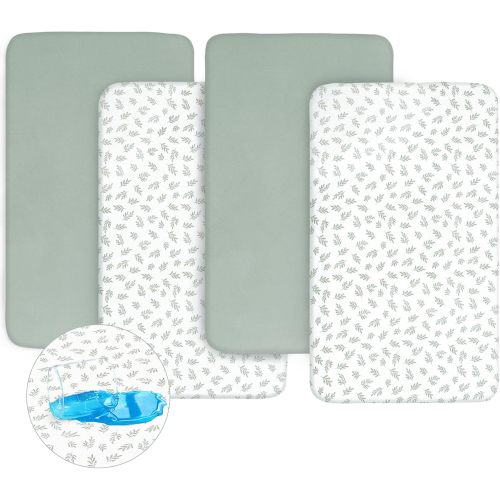 Crib Sheet - 4 Pack, Ultra Soft Microfiber (for Standard Crib/ Toddler Bed), Waterproof, Green Leaf