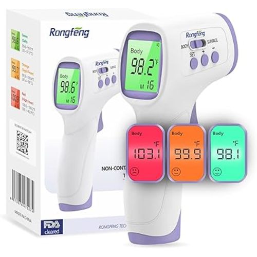 No-Touch Forehead Thermometer for Adults and Kids, Digital Thermometer with Fever Alarm, 3 Backlit and 32 Memories Fast Accurate Results, Easy for All Ages, Basal Thermometer