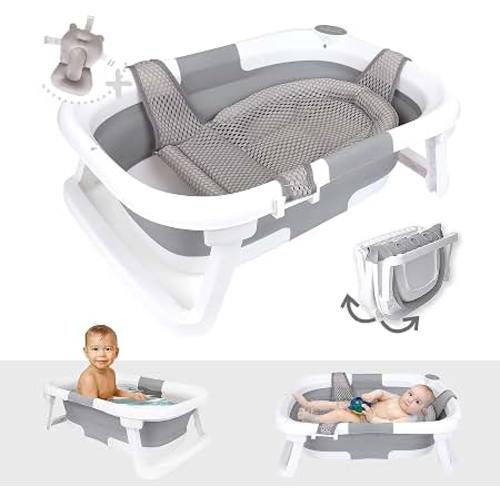 Amazon.com: BEBELEH™ Collapsible Baby Bathtub – Bathtub + Baby tub Sling + Newborn Sling – Baby Bathtub Newborn to Toddler 0-24 Months – The Ultimate Travel Baby Bath Tub and Everyday Use! (Gray)