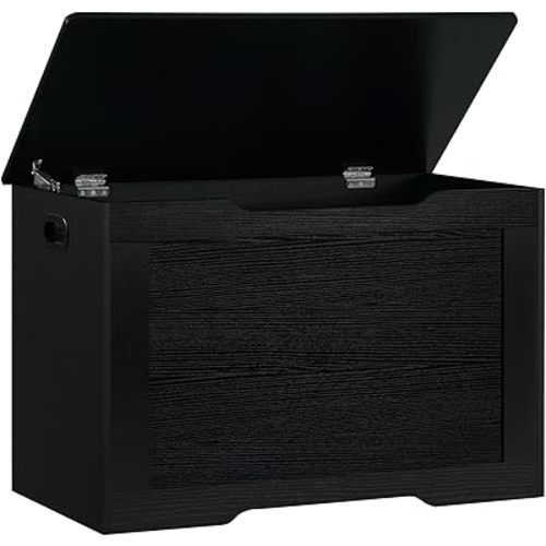 usikey 29.5” Storage Chest, Toy Box with Safety Hinge & Gel Bumpers, Toy Chest, Lift Top Storage Trunk, Supports 220 lb, for Living Room, Bedroom, Entryway, Black