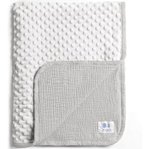 lulumoon Baby Blankets for Boys Newborn: Muslin & Minky Dotted Backing - Thermal Receiving Blanket for Stroller & Registry Gift 30"x40"（Gray